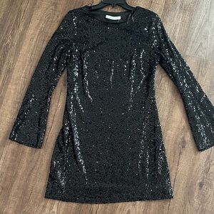 Altar'd State Black Sequin Long Sleeve Dress